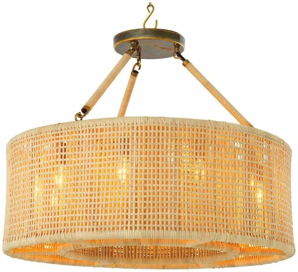 Casa Padrino Luxus Rattan Kronleuchter Naturfarben Ø 80 cm - Luxus Leuchten