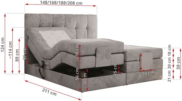 Elektrisches Bett, Boxspringbett mit Multipocket-Matratzen und Elektrisch verstellbare - VITTORIA - 140 x 200 cm - Hellgrau Velvet - H3 Bild 6