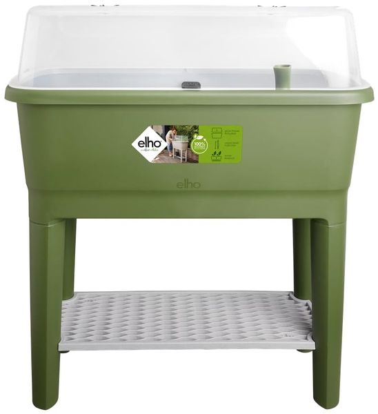 elho Noa Anzucht Tisch 80 - Hochbeete mit Abdeckung und Bewässerungssystem - Kräuterbeet aus 100% recyceltes Plastik - Ø 78.5 x H 34.2 cm - Grün/Moss Green