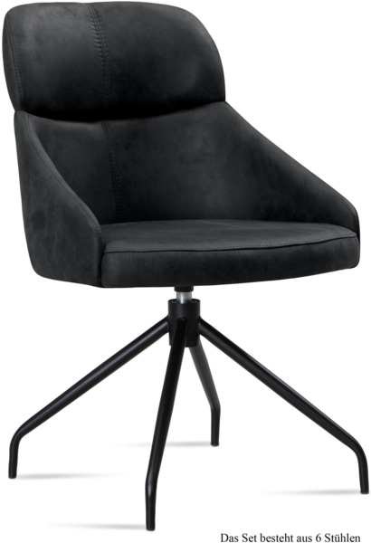 Esszimmerstuhl drehbar (6er-Set) Dorian 52x82x63 Schwarz/Anthrazit
