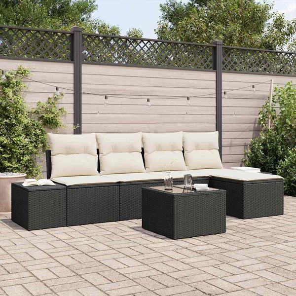 vidaXL Garten-Sofa-Set mit Kissen 5 pcs Braun und Creme Poly-Rattan 3355696