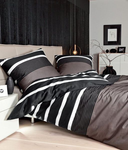 Janine Bettwäsche J.D. 8468 07 Nougat Schwarz Mako Satin 200 x 200 + 2x 80 x 80 cm