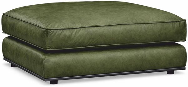 Casa Padrino Luxus Echtleder Hocker Vintage Grün / Schwarz 106 cm - Leder Möbel