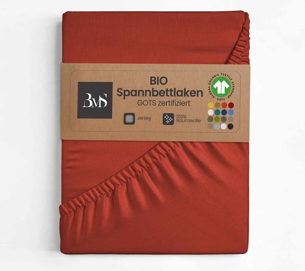 GOTS Bio Jersey Spannbettlaken chili 90x190 - 100x200 cm Höhe bis 23cm