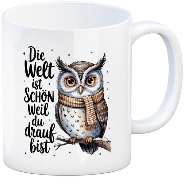 speecheese Tasse Eule mit Schal Kaffeebecher Die Welt ist schön