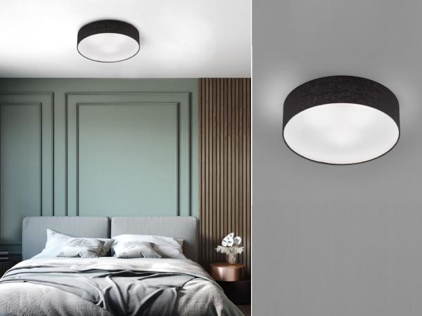Deckenleuchte rund mit LED dimmbar - Stoffschirm Leinen Schwarz, Ø 45cm