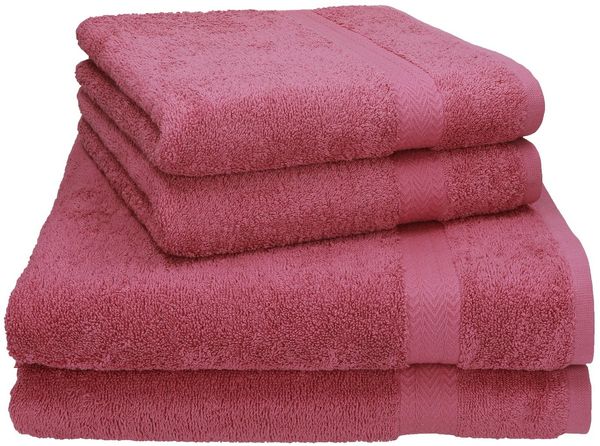 Betz 'PREMIUM' Handtuch Set, 4-tlg., 2 Handtücher und 2 Duschtücher, 100% Baumwolle, 70x140 / 50x100 cm, Beere