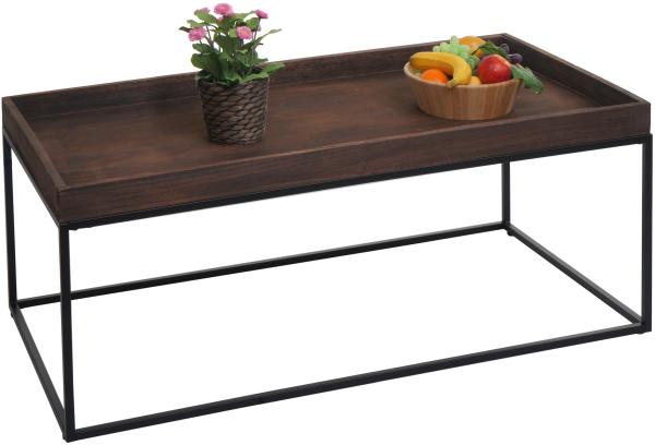 Couchtisch HWC-K71, Kaffeetisch Beistelltisch Tisch, Holz massiv Metall 46x110x60cm ~ dunkelbraun