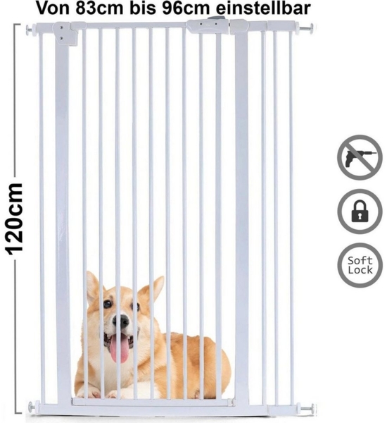 Absperrgitter Treppenschutzgitter Metall weiß verstellbar 83 -96cm 120cm hoch