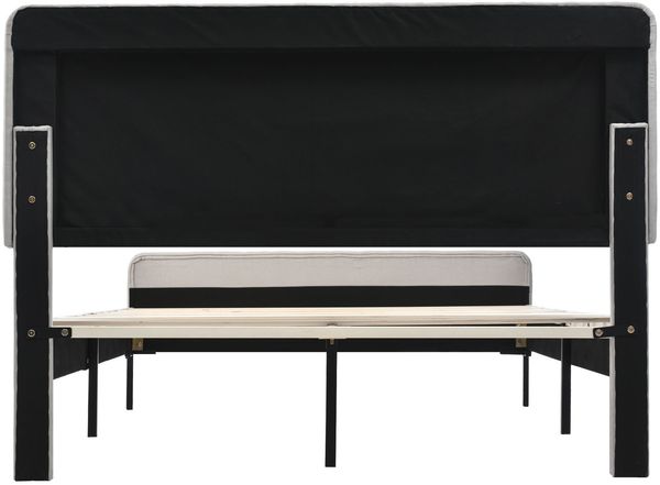 Merax Polsterbett mit höhenverstellbarem Kopfteil und Lattenrost, Leinen beige, 180x200 cm Bild 7