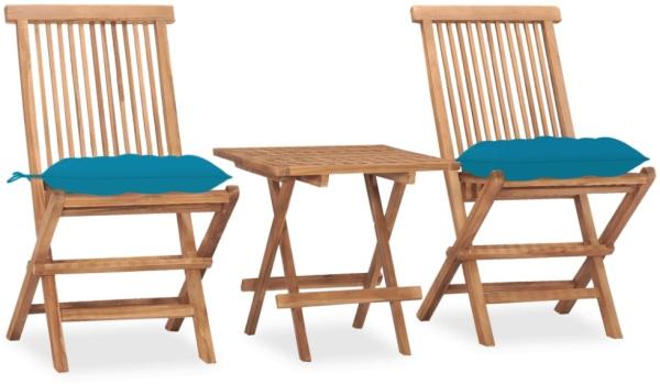 vidaXL 3-tlg. Garten-Essgruppe mit Kissen Klappbar Massivholz Teak 3063217