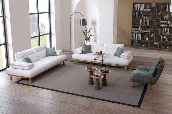 Sitzgruppe/Sofa Set - Wohnzimmergarnitur "Bleuet" 3+3+1+1-White/Mintgrün