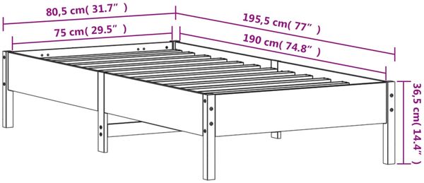 vidaXL Massivholzbett ohne Matratze Wachsbraun 75x190 cm Kiefernholz 842733 Bild 9