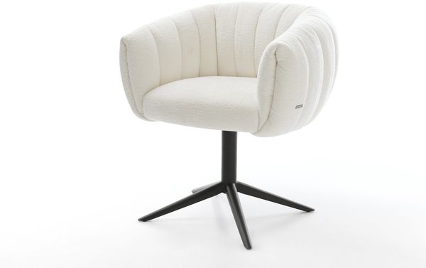 Drehstuhl Jada-Flex Bouclé Soft Beige Fußkreuz Schwarz 360° drehbar Wippfunktion Taschenfederkern