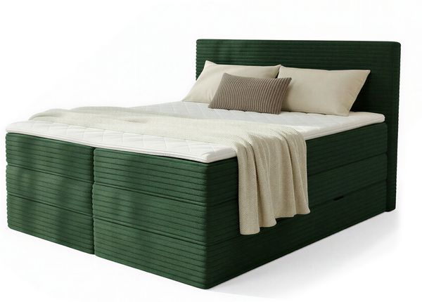 Boxspringbett Mollo XL mit 2 Bettkästen und Topper, mit Taschenfederkern- und Bonellfederkernmatratze, Doppelbett, Polsterbett aus Cordstoff mit Stauraum (Grün (Tilia 39), 180 x 200 cm) Bild 2