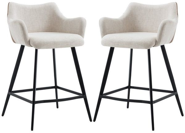 WAHSON OFFICE CHAIRS Barhocker 2er Set, mit Lehne 2 farbig Bistrohocker aus Teddystoff Kunstleder