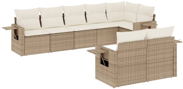 vidaXL 8-tlg. Garten-Sofagarnitur mit Kissen Beige Poly Rattan 3220417