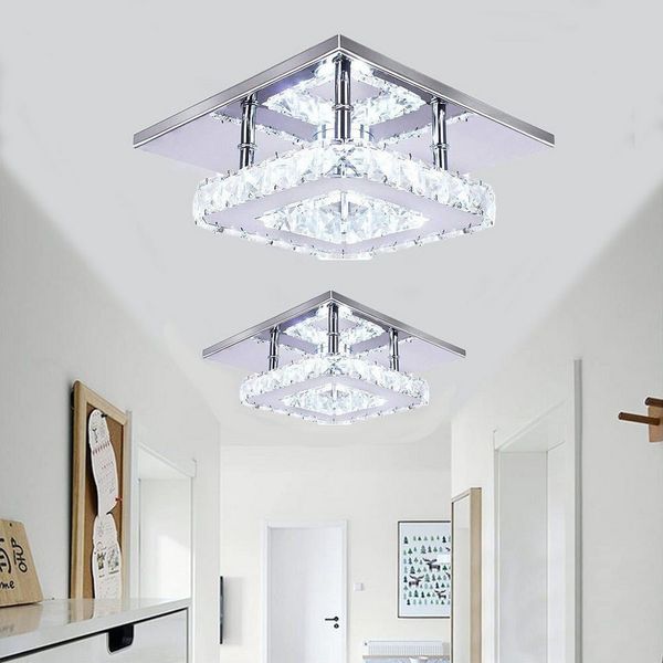oyajia Deckenleuchte Moderne Kristall LED Deckenlampen, 12W Luxus Mini Kronleuchter, LED fest integriert, Tageslichtweiß, 20 x 20 x 10 cm Quadrat Deckenleuchte für Wohnzimmer Küche Flur Badezimmer
