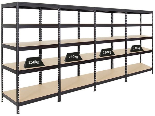 PROREGAL® Schwerlastregal MegaDeal Kellerregal Garagenregal Lagerregal Steckregal RIVET, 4-tlg, Kinderleichter Aufbau dank des innovativen RIVET-Stecksystems