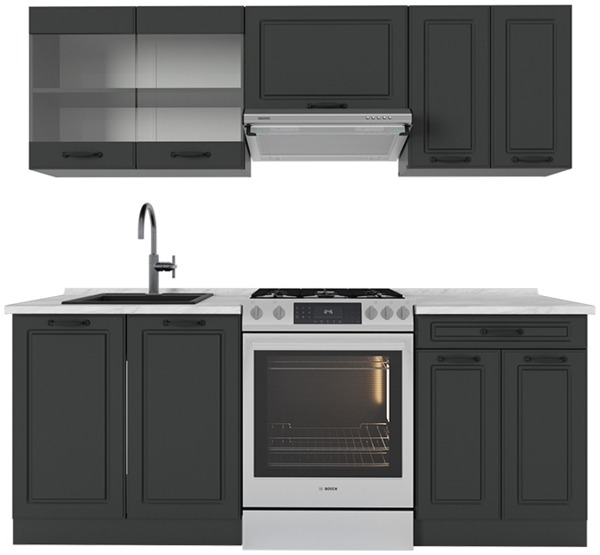 Küchenzeile R-Line Anthrazit Landhaus/Anthrazit 200 cm , AP Marmor Vicco