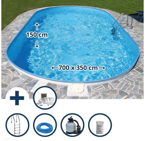 Planet Pool Ovalpool Stahlwandpool Set oval Florida 700x350x150 cm, Sta (Komplett-Set, 1-tlg), verzinkte Stahlwand