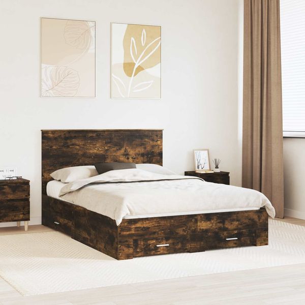vidaXL Bettrahmen Geräucherte Eiche 140 x 190 cm Holzwerkstoff 3411309
