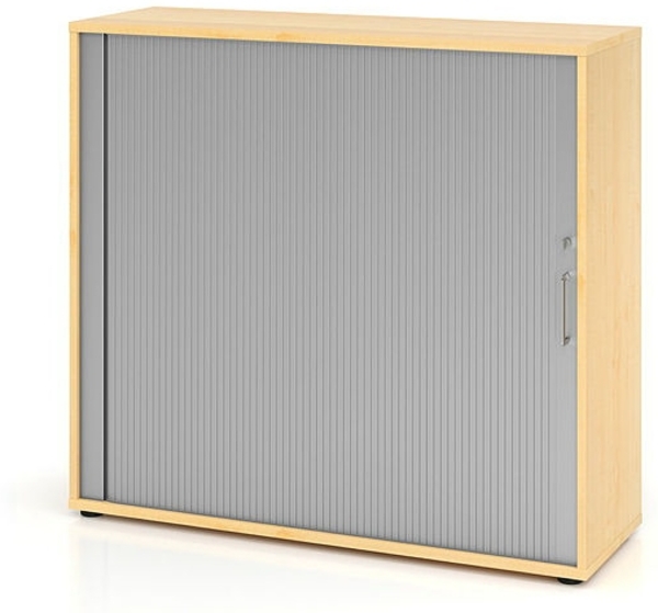 Hammerbacher Rollladenschrank, horizontal, 3 Ordnerhöhen, 110 x 40 x 120 cm, Ahorn/Silber, Streifengriff