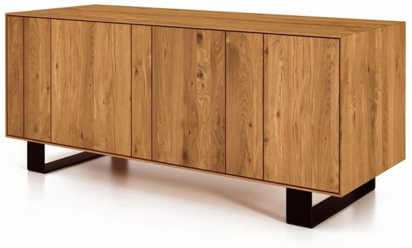 Kommode Leeds Wildeiche massiv 132x50x56 Metallfußgestell Schwarz mit 2 Türen