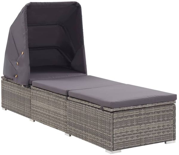 vidaXL Sonnenliege mit Sonnenschutz und Auflagen Poly Rattan Grau 46248