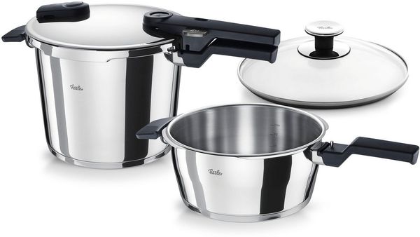 Fissler Schnellkochtopf Vitaquick®, Edelstahl 18/10 (Set, 4-tlg, 1 Schnellkochtopf 6 L, 1 Schnellbratpfanne 3,5 L, 1 Metalldeckel), Made in Germany