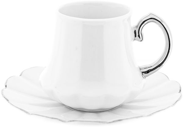 Elegantes 12-teiliges Mokkatassen-Set aus Porzellan - Weiß & Silber, 100 ml