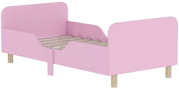 AIYAPLAY Kinderbett mit Rausfallschutz, Lattenrost, Kopf- und Fußteil (140 x 70 cm Jugendbett, 1-tlg, Einzelbett aus Holz), Holzbett für Mädchen und Jungen, Rosa