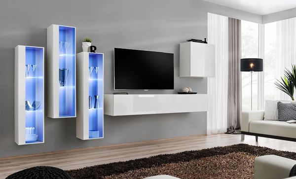 Hängende Wohnwand Switch XIII in Weiß 330 x 160 cm 5-teilig