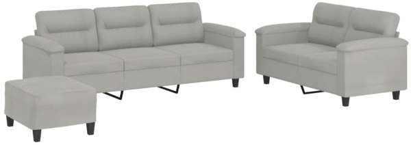 vidaXL 3-tlg. Sofagarnitur mit Kissen Hellgrau Mikrofasergewebe 3202345