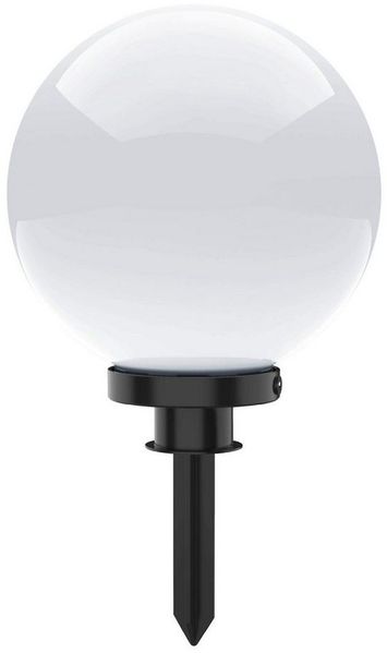 SellTec Gartenleuchte Kugelleuchte Kugellampe KIRA, IP44 spritzwassergeschützt, ohne Leuchtmittel, individuell bestückbar, Gartenlampe, Außenleuchte Erdspieß, opal weiß