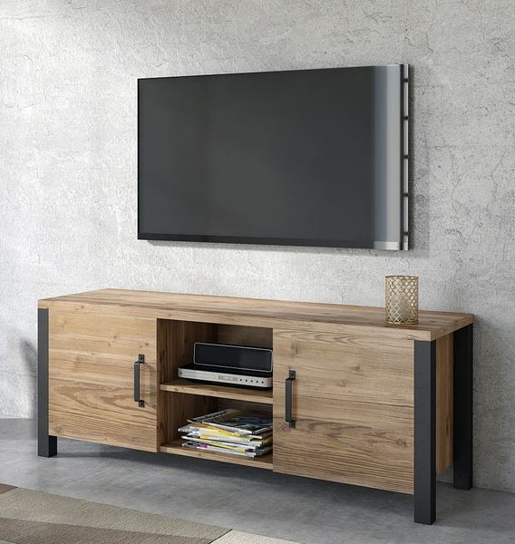 Lowboard ""Olin"" TV-Unterschrank 147cm appenzeller fichte schwarz Industrial