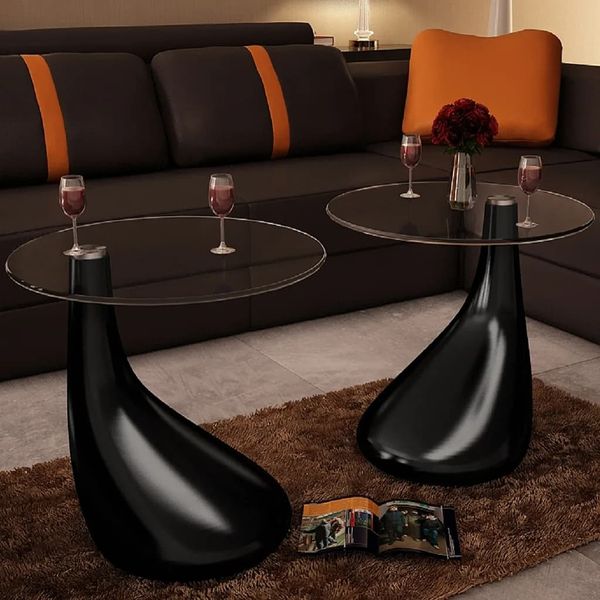vidaXL Couchtische 2 Stk. mit Runder Glasplatte Hochglanz Schwarz 240323