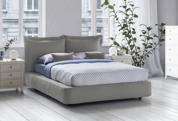Talamo Italia - Cornelia Doppelbett, Bettkasten mit Stoffbezug, 100 % Made in Italy, Öffnung vorne, geeignet für Matratzen 160x190 cm, Grau