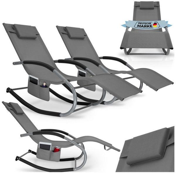 tectake Gartenliege ergonomische Sonnenliege, Belastbarkeit 120 kg, 62 x 146 x 92 cm, Balkonliege Taya, 2 St, für Außen in Grau, gepolstert, atmungsaktiv, wasserabweisend, mit Aufbewahrungstasche