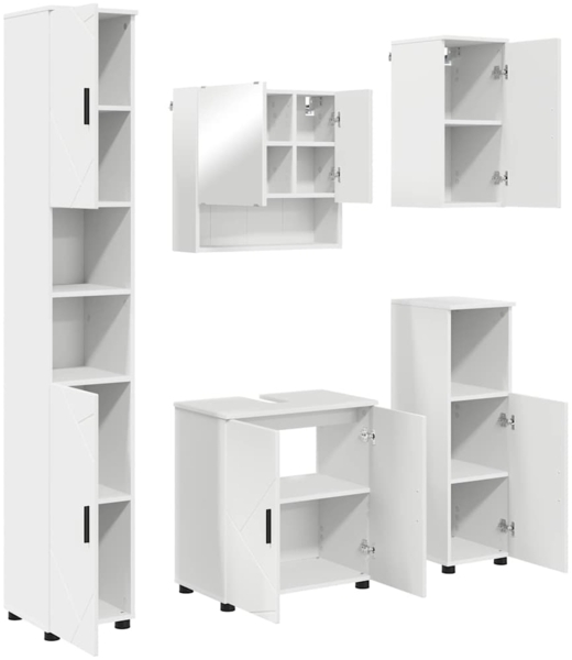 vidaXL Badezimmermöbel-Set mit Tür 5 pcs Weiß Holzwerkstoff & Metall 3392983