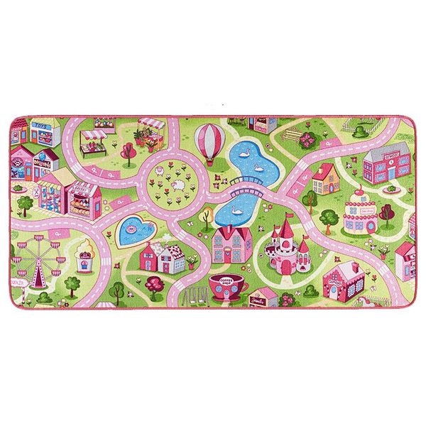 Kurzflor Straßen- Kinderteppich Sweettown rosa/bunt - 140x200x0,6cm
