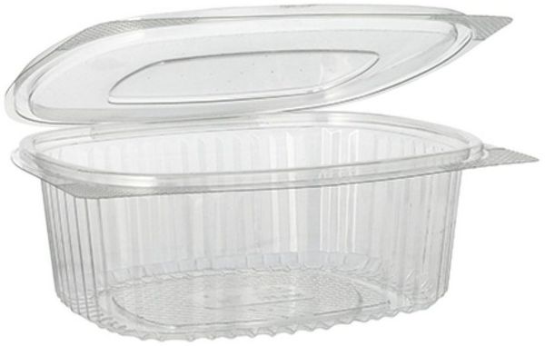 50 Feinkost- und Salatschalen mit Klappdeckel, R-PET oval 750 ml 6,2 cm x 14,4 cm x 17,5 cm klar