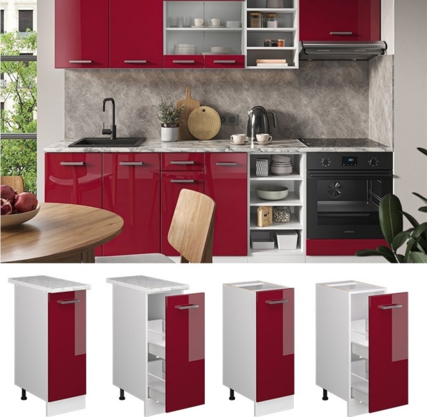 Apothekerschrank R-Line Rot Hochglanz 30 cm ohne Arbeitsplatte Vicco Bild 2