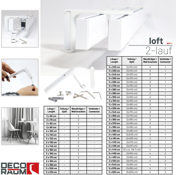 Deco-Raum® Gardinenschiene Innenlauf Loft | Größe: 230cm | Material: Aluminium | Farbe: Weiß Bild 4