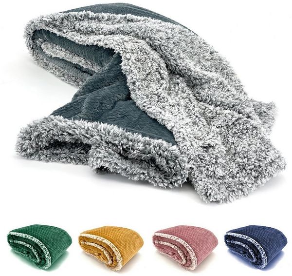 Wohndecke Flauschig warme Kuscheldecke Samt Jaquard Flanell, heimtexland, mit Teddy Plüsch - kuschelig weich - Premium - fusselfrei