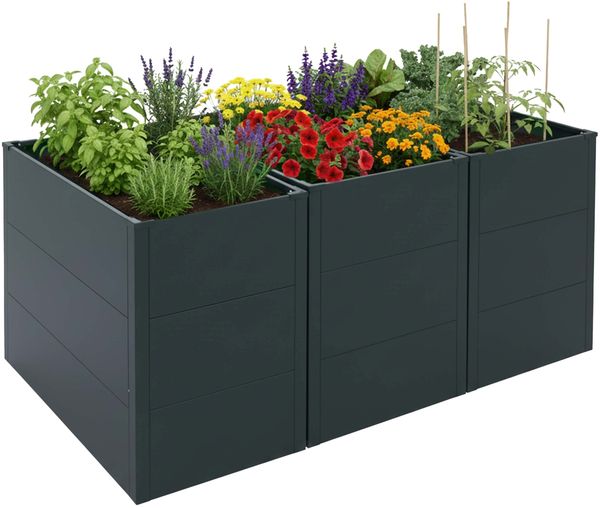 3er-Set Hochbeet HWC-P64, Metallhochbeet Gemüse-/Pflanzbeet Blumenkasten Pflanzkübel Stahl 77x150x100cm ~ grün