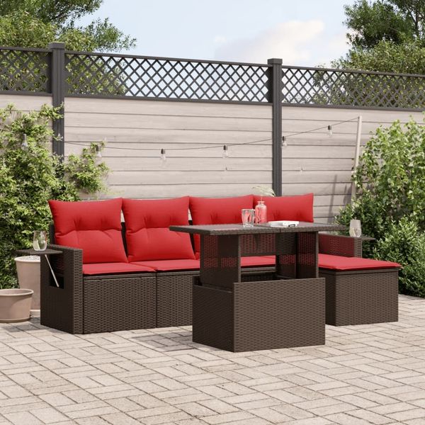 vidaXL 6-teiliges Gartensofa-Set mit Kissen, braun, Polyrattan 3267874