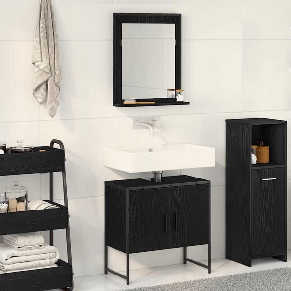 vidaXL Badezimmermöbel-Set Wandmontiert 2 pcs Schwarz Holzwerkstoff 3334329