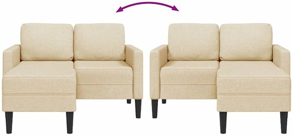 2-Sitzer Sofa, Couch Wohnzimmer mit Chaiselongue L-Form Creme 125 cm Stoff Bild 6