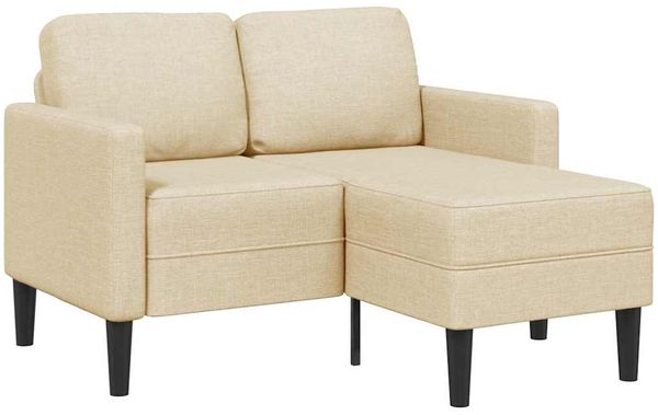 2-Sitzer Sofa, Couch Wohnzimmer mit Chaiselongue L-Form Creme 125 cm Stoff